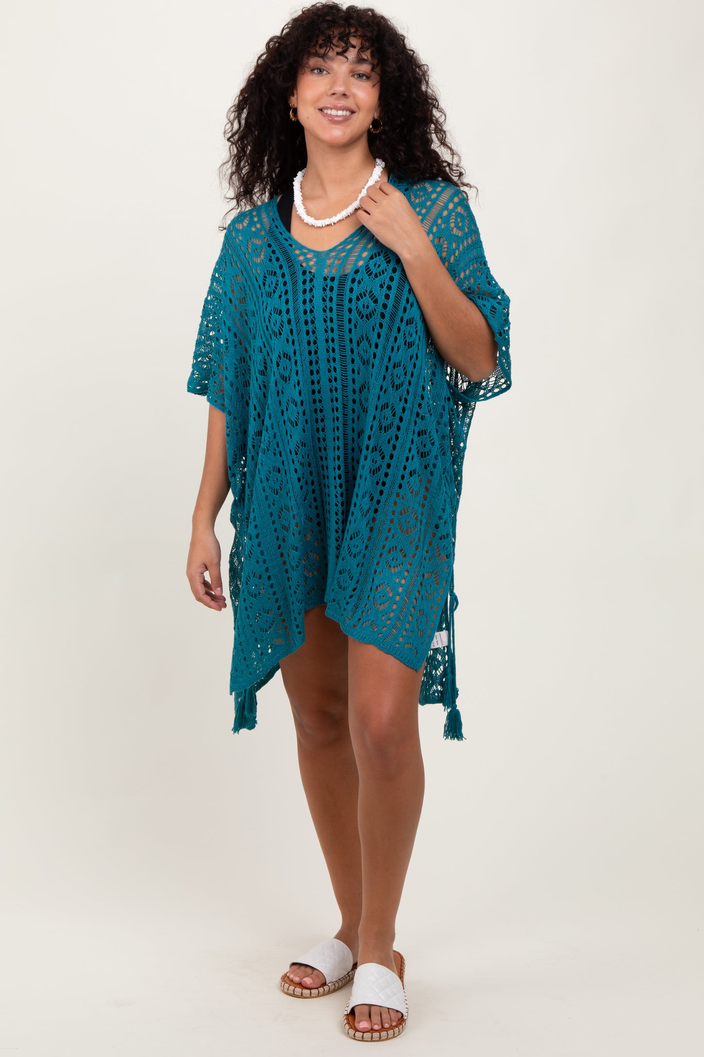 Teal Crochet Knit Swim Cover Up
