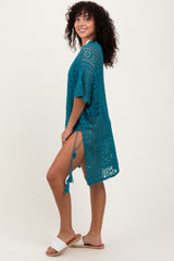Teal Crochet Knit Swim Cover Up