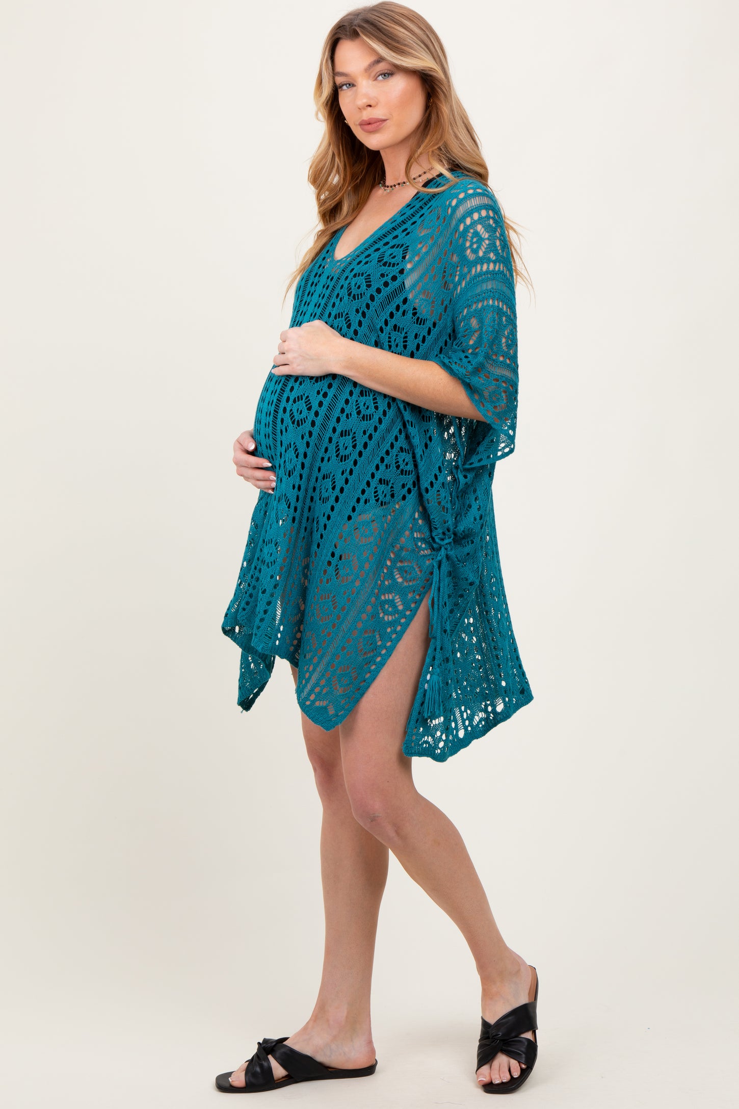 Teal Crochet Knit Maternity Swim Cover Up
