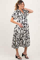 Black Botanical Print A Line Tiered Maternity Dress