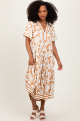 Mocha Botanical Print A Line Tiered Dress