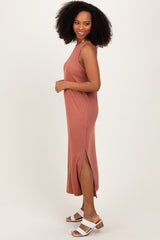Rust Sleeveless Side Slit Midi Dress