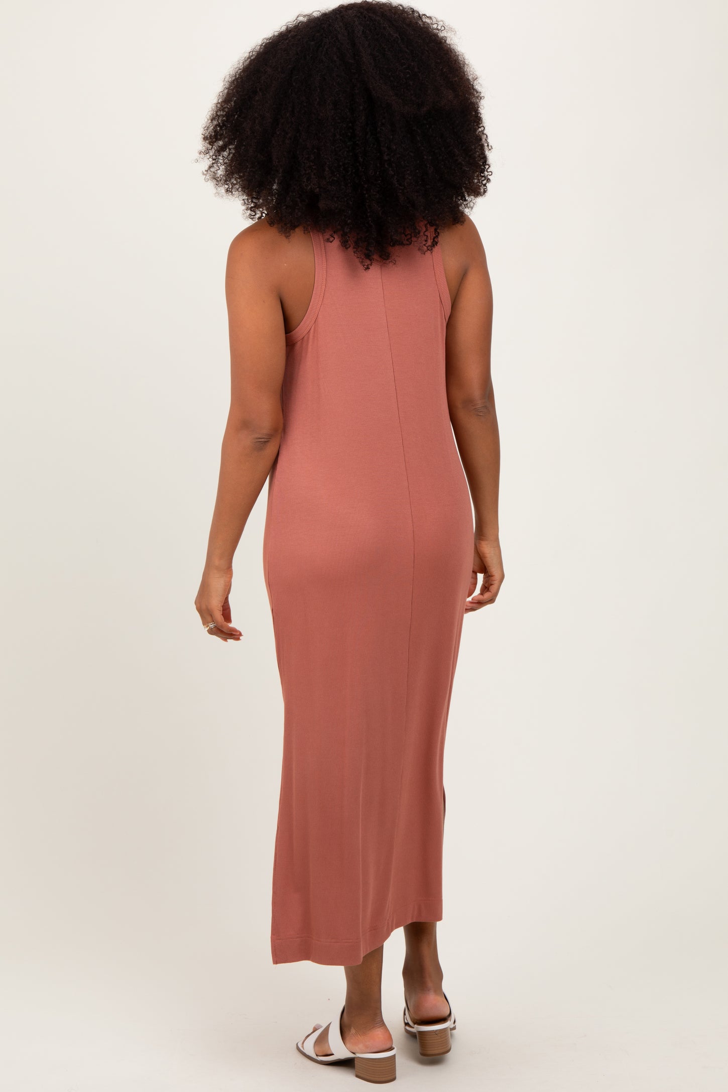 Rust Sleeveless Side Slit Midi Dress