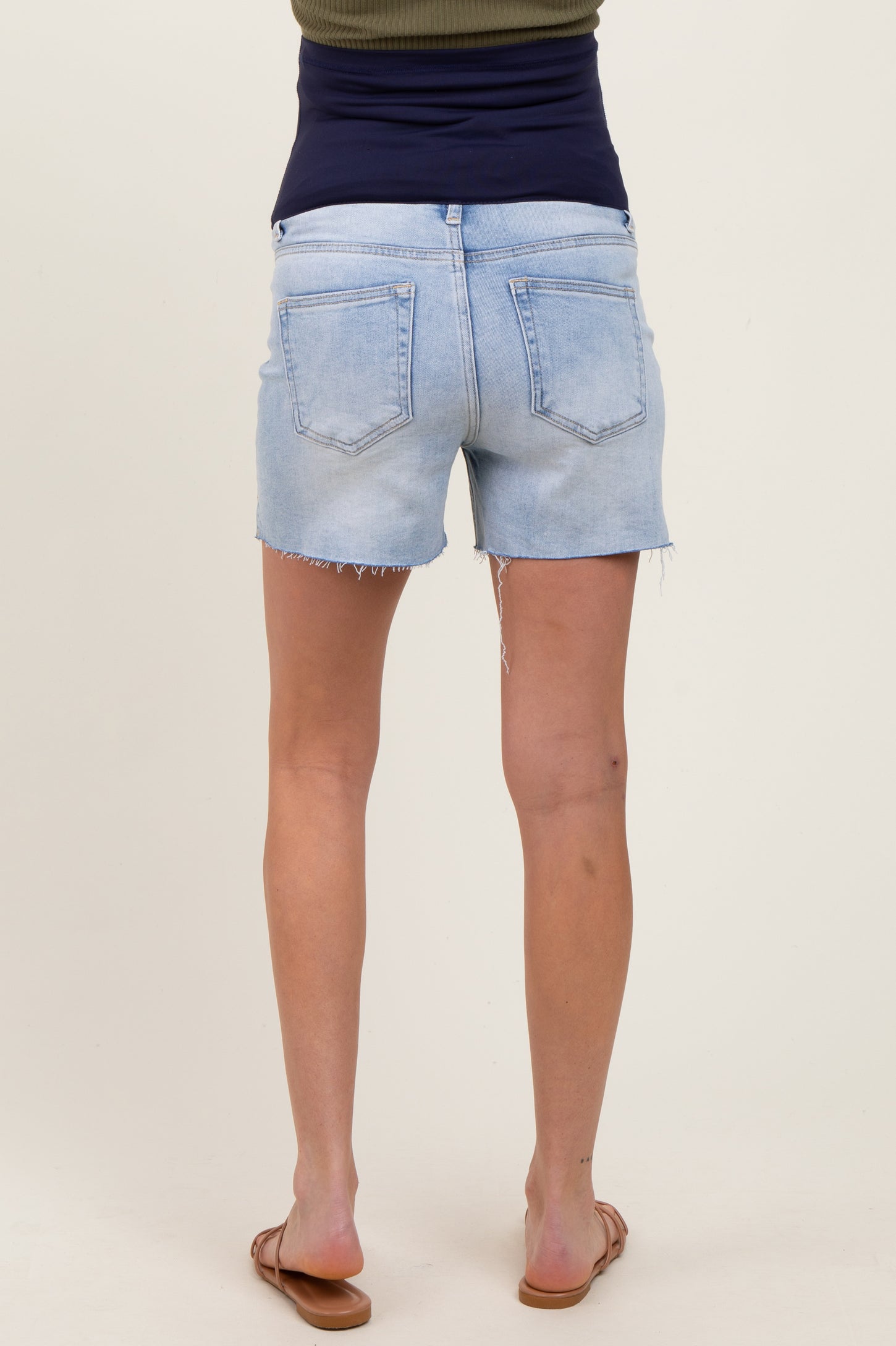 Light High Rise Raw Cut Hem Side Slit Shorts
