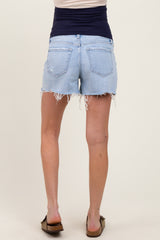 Light Blue High Rise Distressed Hem A Line Maternity Shorts