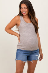 Blue High Rise Distressed Maternity Shorts