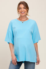 Aqua Blue Mineral Washed Oversized Maternity T-Shirt