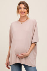 Taupe Mineral Washed Oversized Maternity T-Shirt