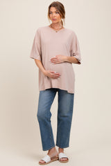 Taupe Mineral Washed Oversized Maternity T-Shirt