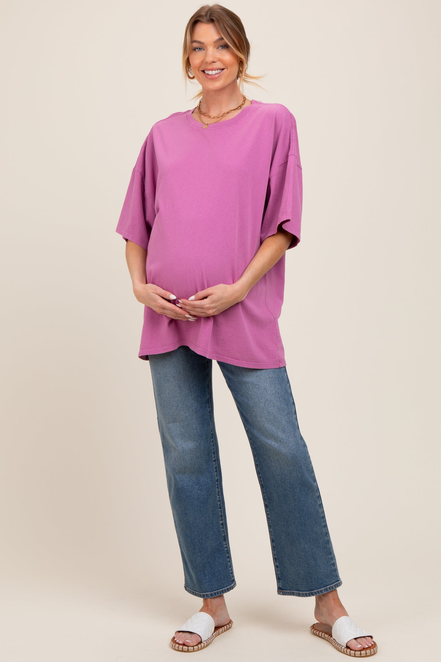 Purple Mineral Washed Oversized Maternity T-Shirt