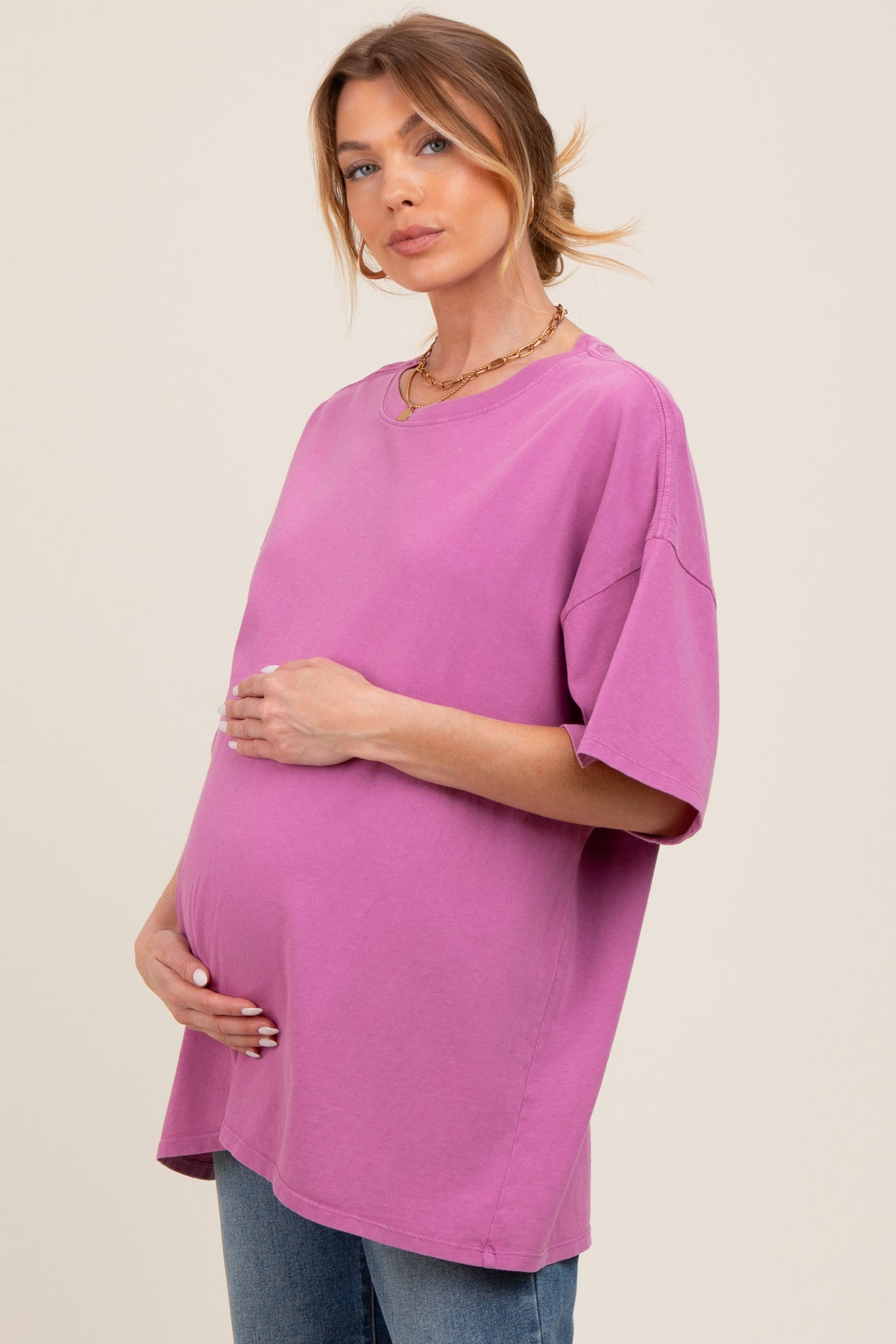Purple Mineral Washed Oversized Maternity T-Shirt