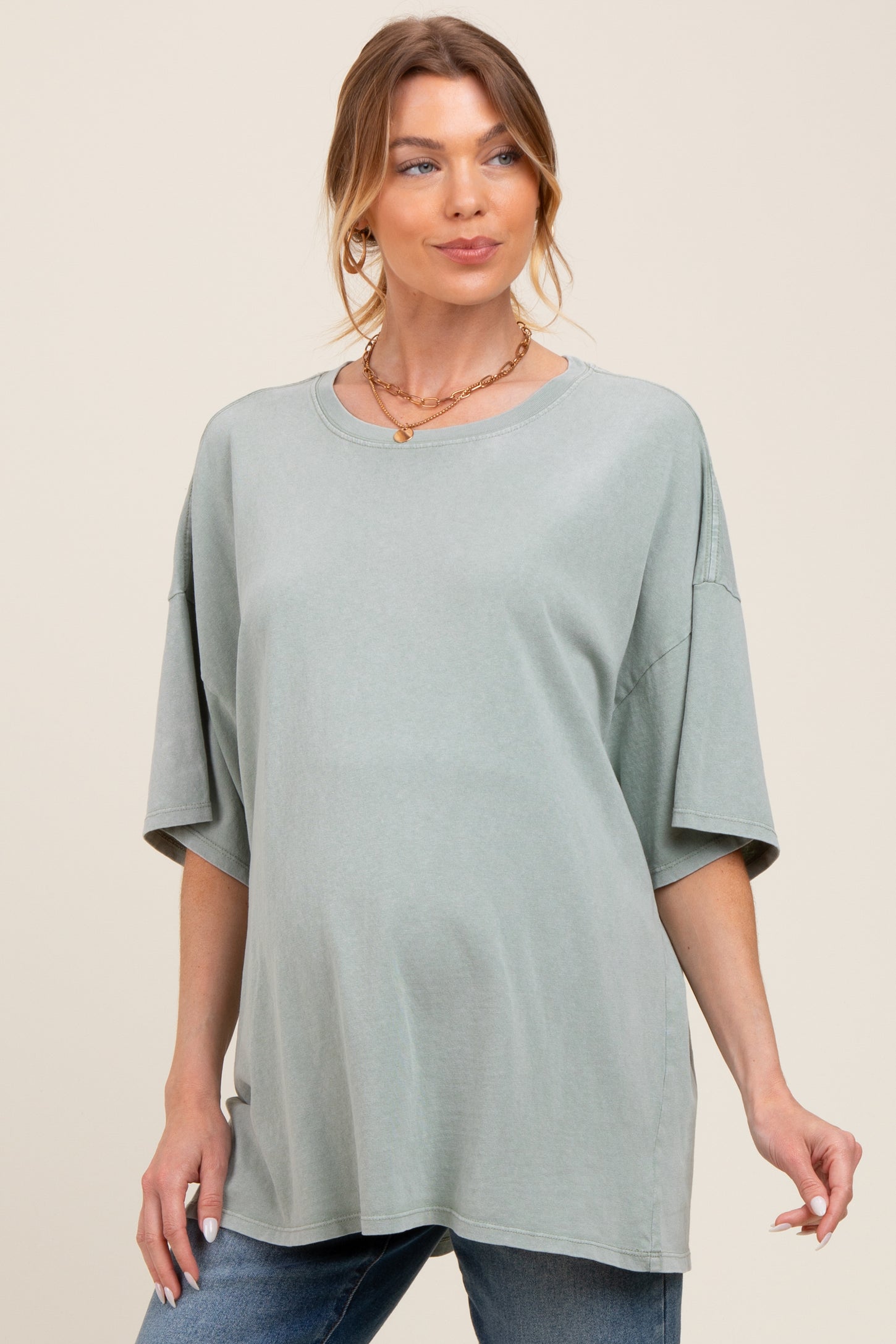 Sage Mineral Washed Oversized Maternity T-Shirt