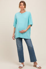 Turquoise Mineral Washed Oversized Maternity T-Shirt