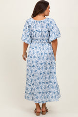 Blue Multi Printed Floral Maternity Maxi Dress