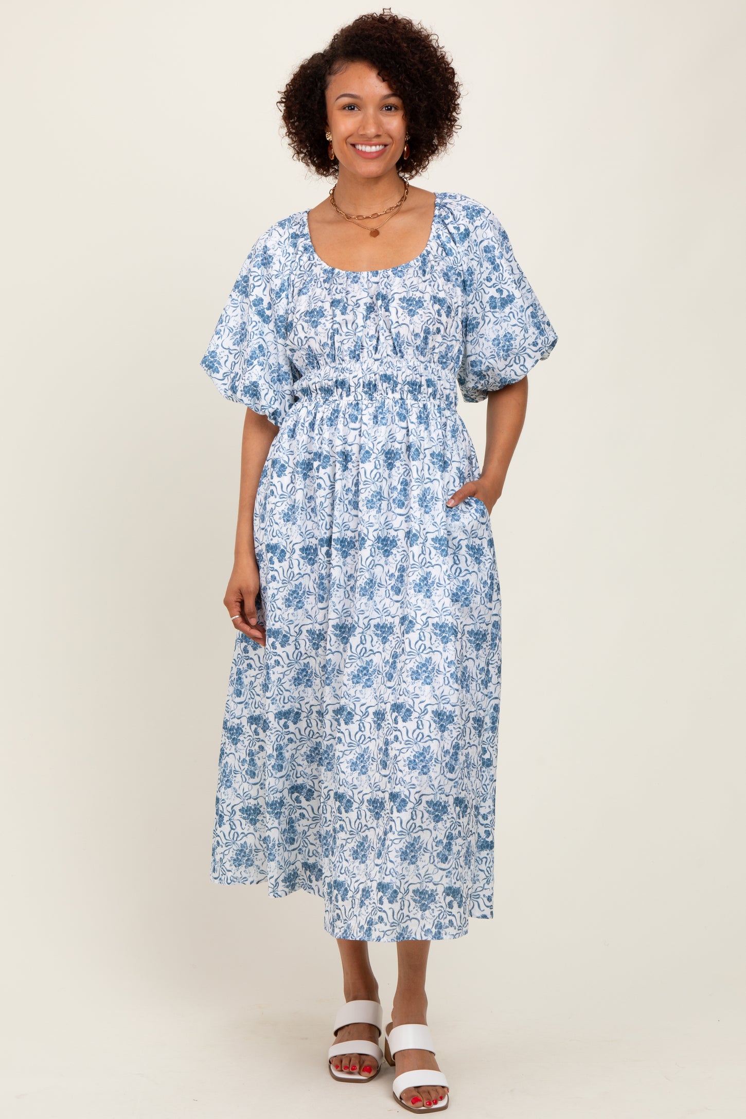 floral blue maternity dress Lita | BLUE Floral Print Twisted Asymmetric Maternity Maxi Dress