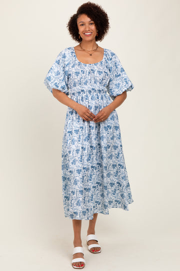 Blue Multi Printed Floral Maxi Dress