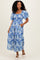 Blue Multi Printed Floral Square Neck Midi Dress