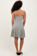 Light Olive Solid Ribbed Knitted Adjustable Strap Sleeveless Mini Dress