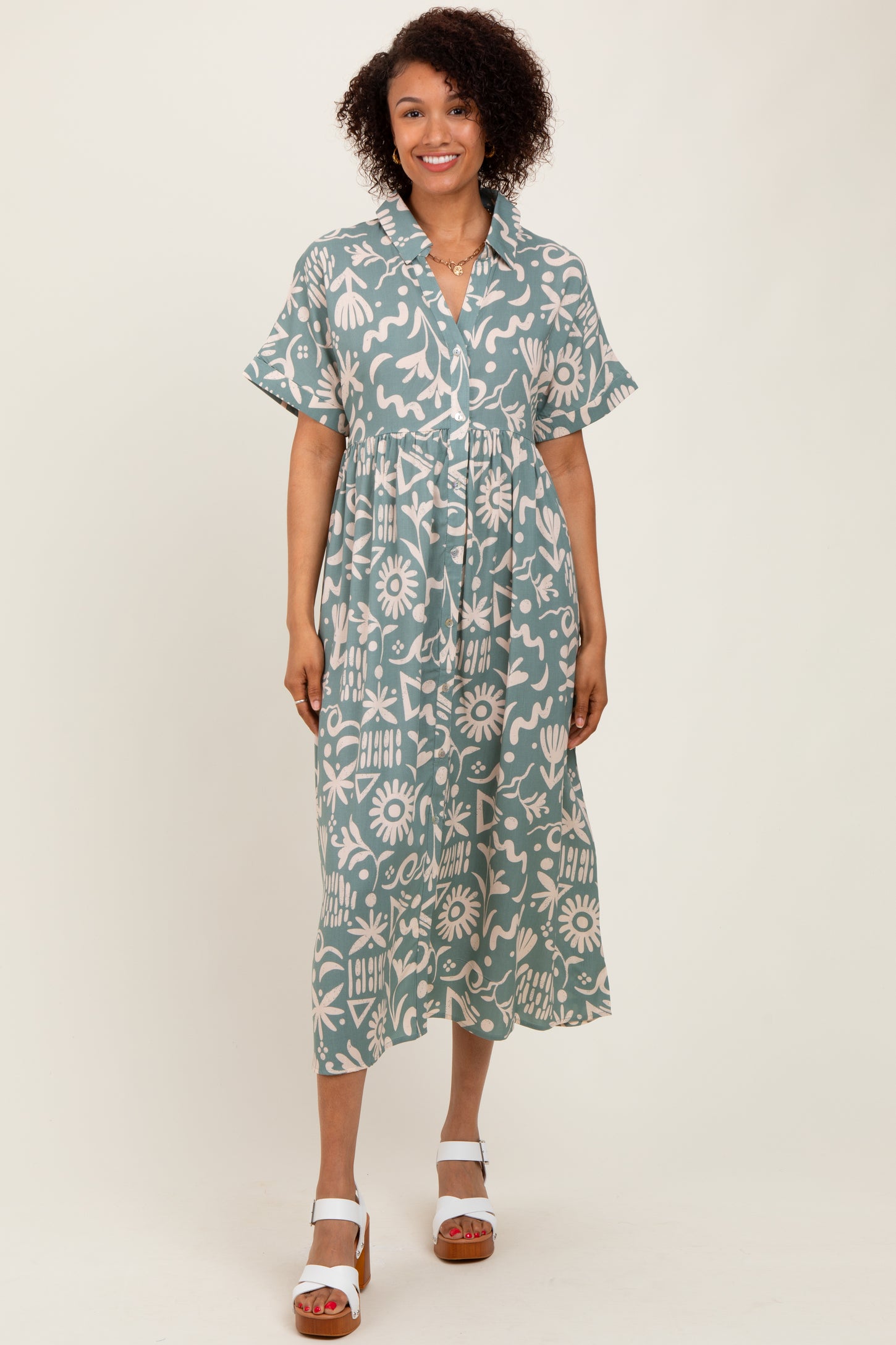 Mint Green Abstract Floral Shirt Midi Dress – PinkBlush