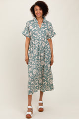 Mint Green Abstract Floral Shirt Midi Dress