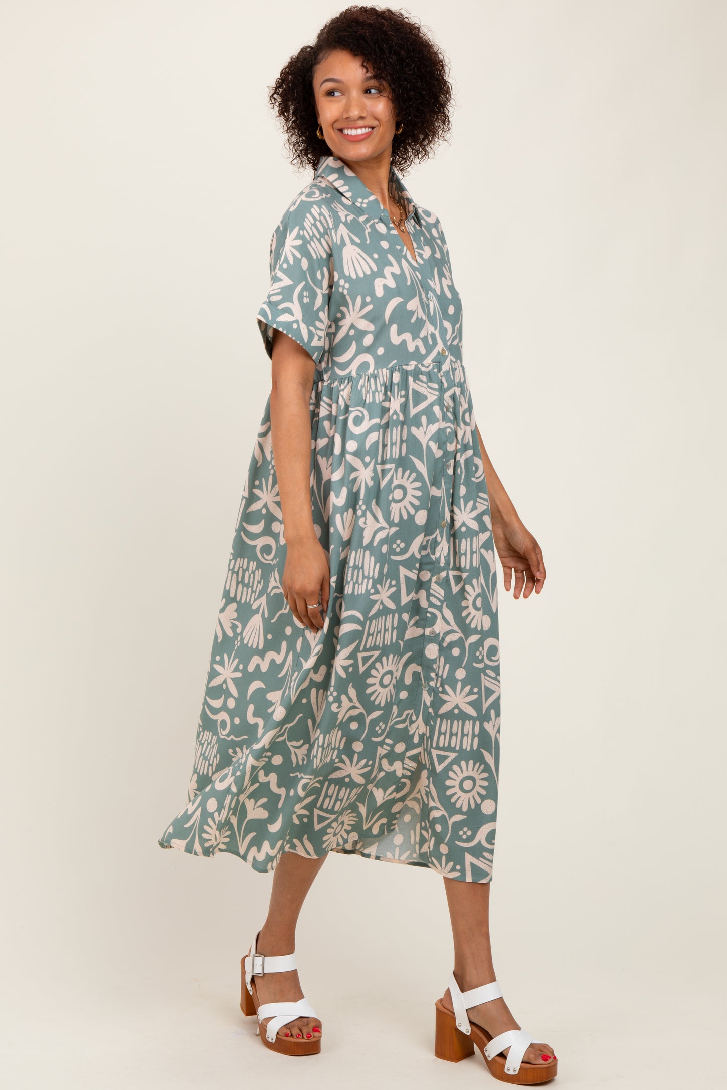 mint green floral midi dress Mint Green Abstract Floral Shirt Midi Dress PinkBlush