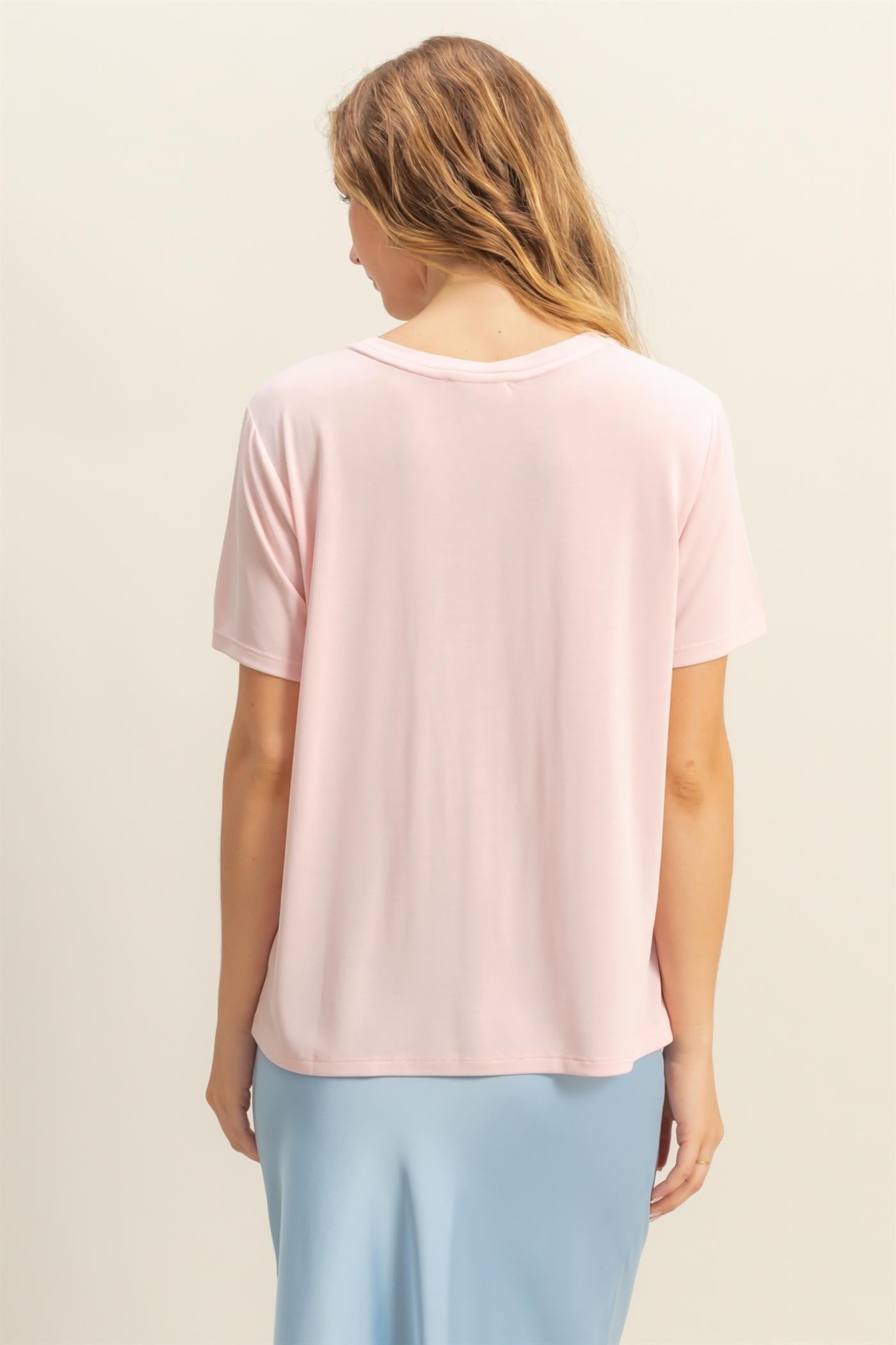 Light Pink Basic Round Neck Short Sleeve T-Shirt