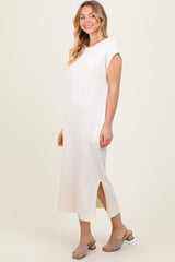 Cream Casual Sleeveless Pocketed Midi Dress