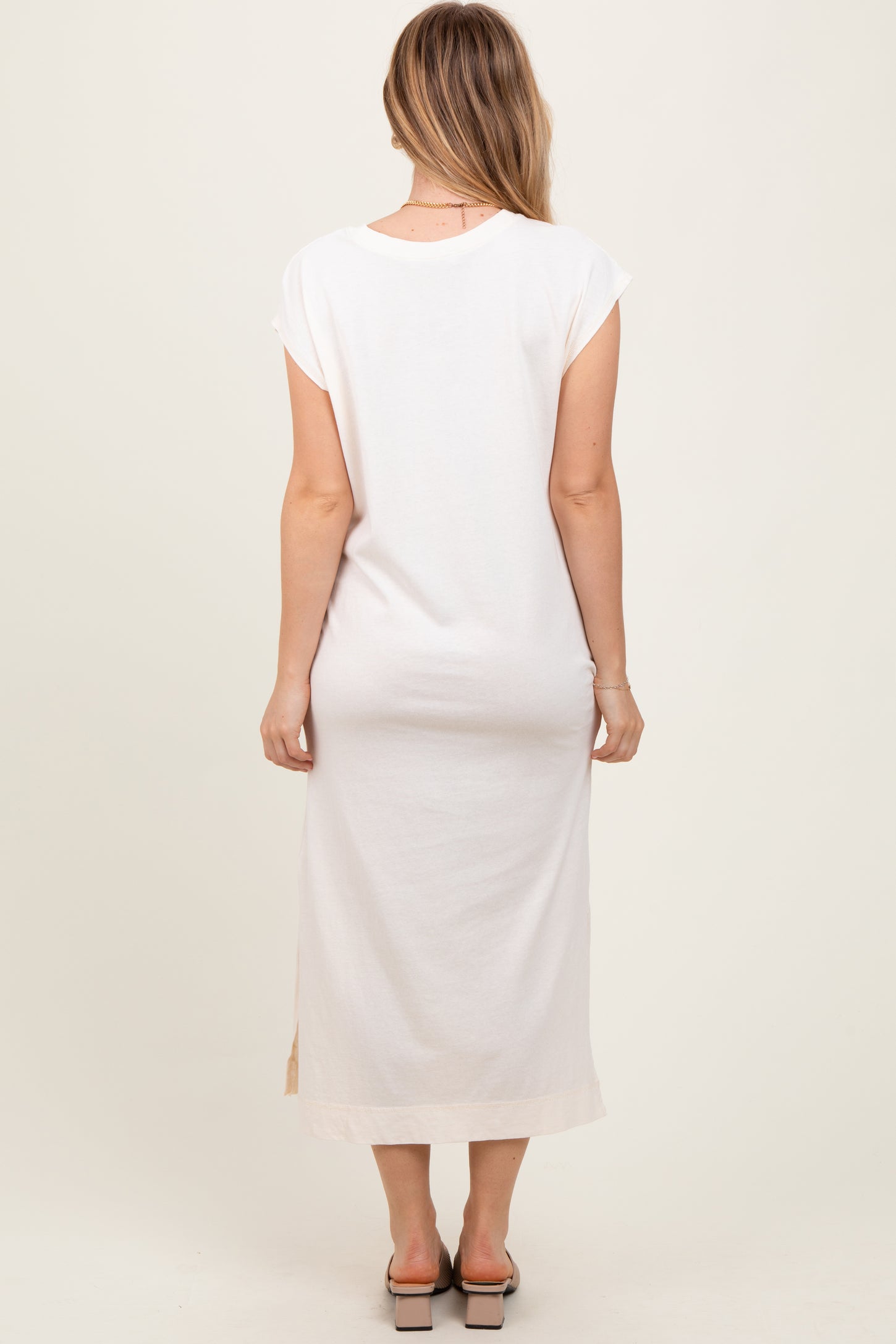 Cream Casual Sleeveless Pocketed Midi Dress