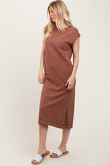 Camel Casual Sleeveless Pocketed Midi Dress