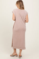 Taupe Casual Sleeveless Pocketed Midi Dress