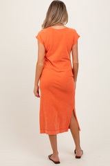 Orange Casual Sleeveless Pocketed Maternity Midi Dress