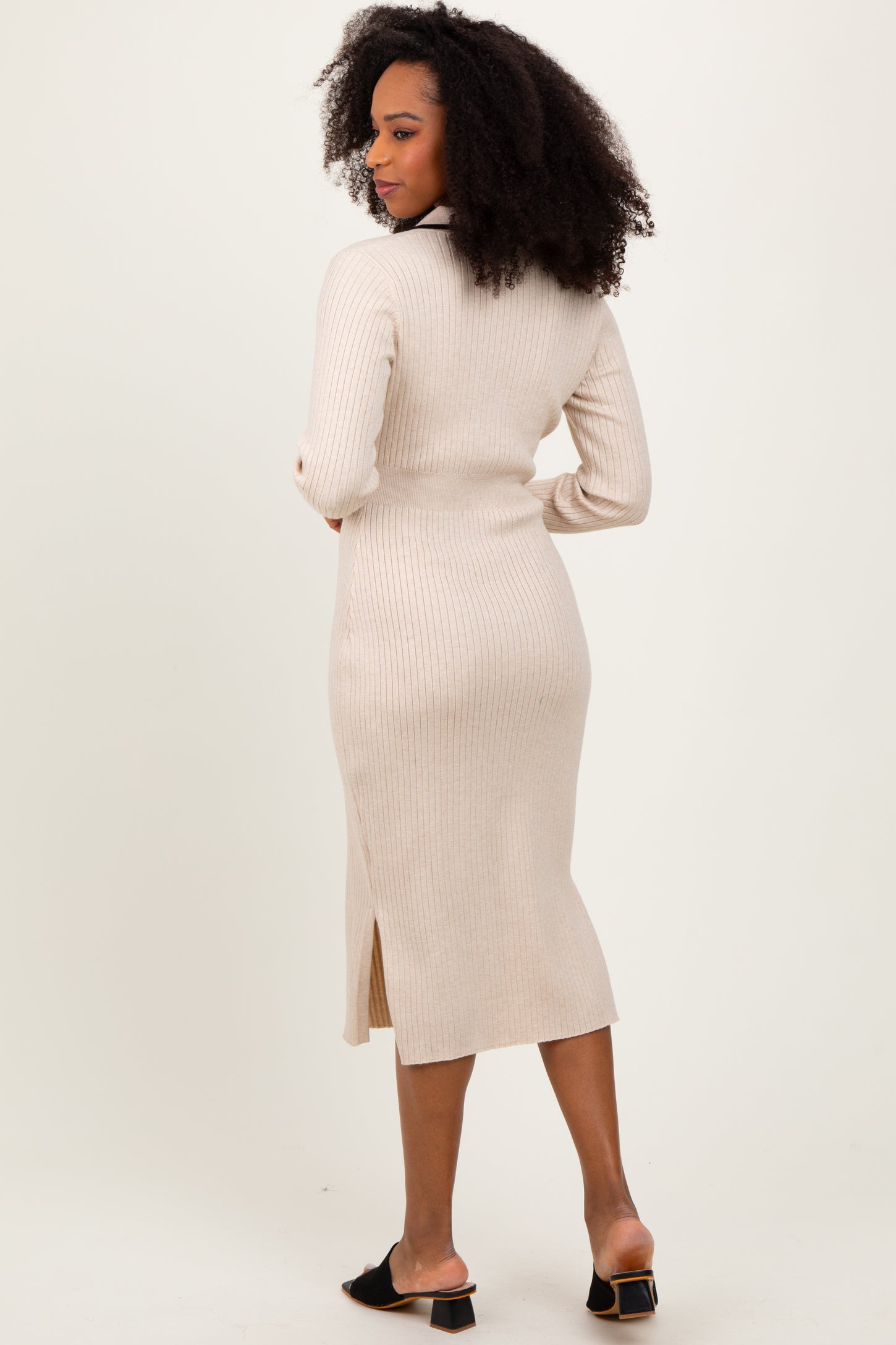 Beige White Trim Collared Fitted Dress PinkBlush Beige White Trim Collared Fitted Dress PinkBlush