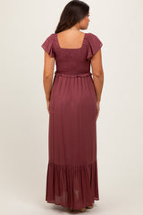 Burgundy Smocked Top Woven Maternity Maxi Dress