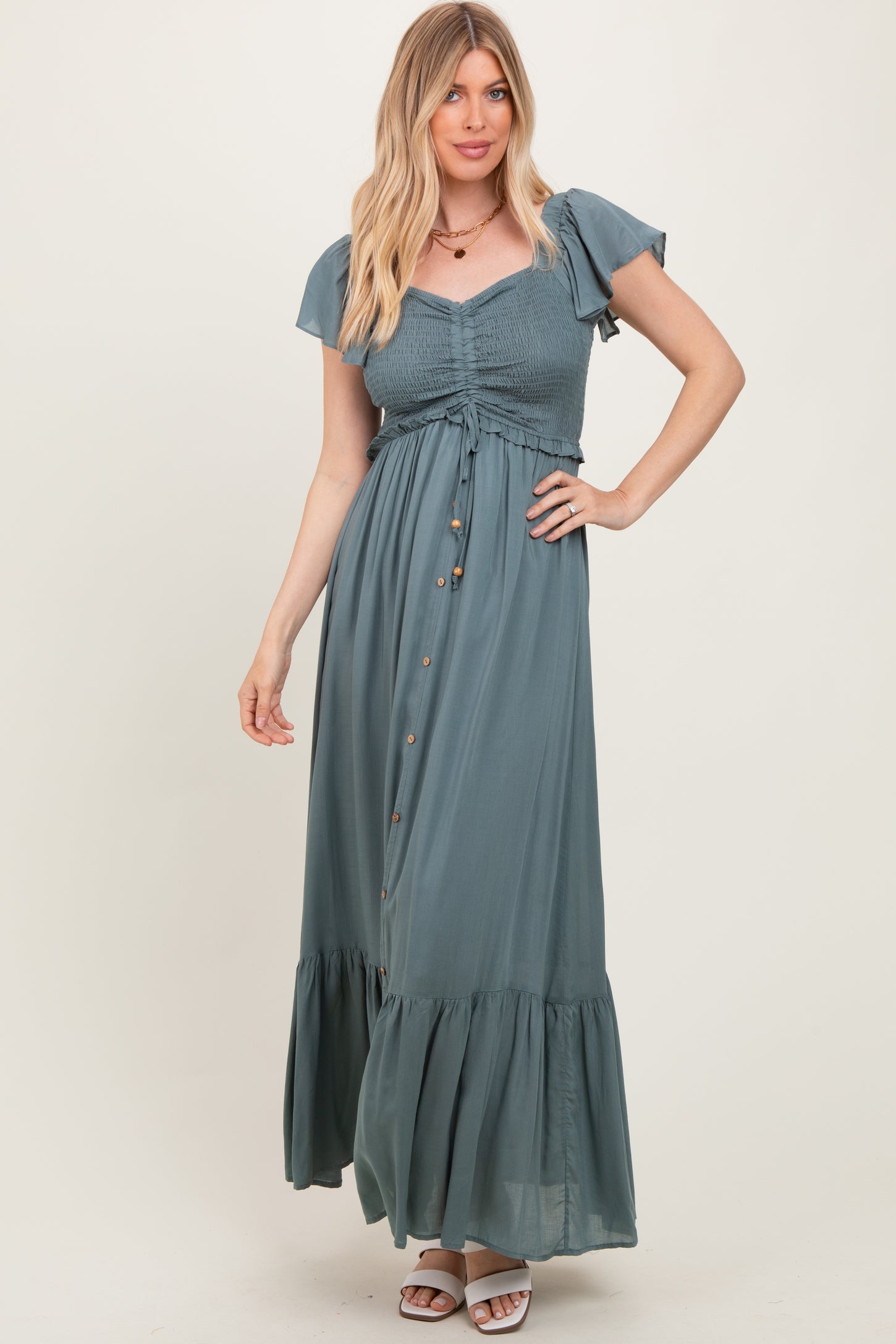 Sage Smocked Top Woven Maternity Maxi Dress Sage Smocked Top Woven Maternity Maxi Dress