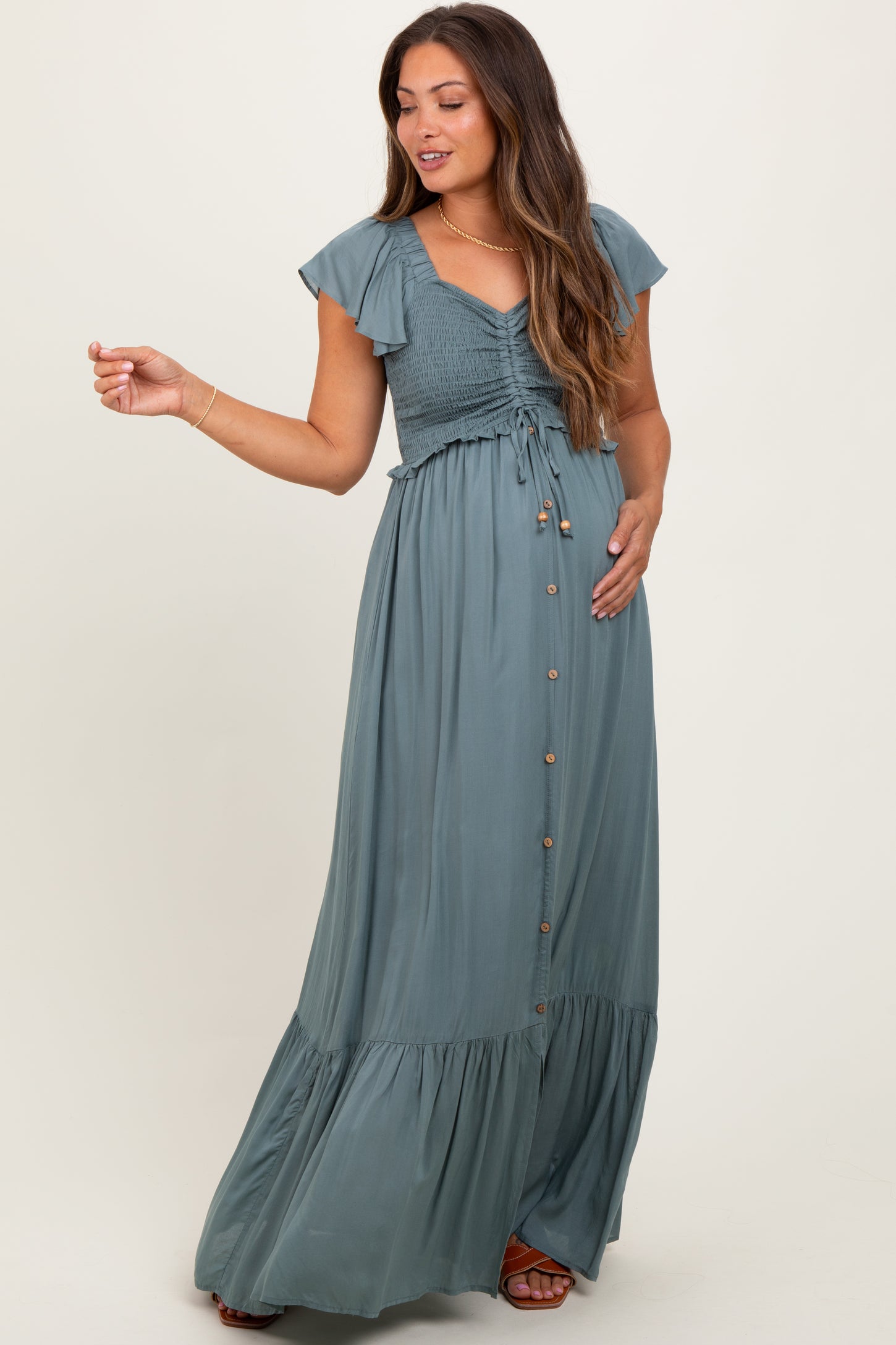 Sage Smocked Top Woven Maternity Maxi Dress PinkBlush Sage Smocked Top Woven Maternity Maxi Dress PinkBlush