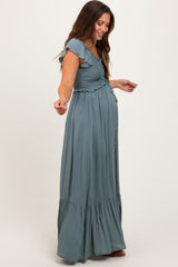 Sage Smocked Top Woven Maternity Maxi Dress