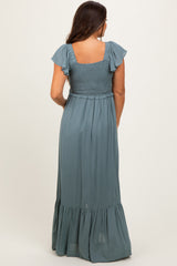 Sage Smocked Top Woven Maternity Maxi Dress