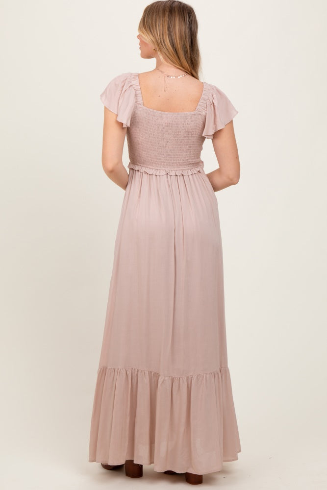 Taupe Smocked Top Woven Maxi Dress
