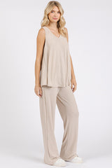 Cream Rib Knit Tank and Pant Set