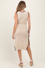 Oatmeal Pointelle Contrast Trim Sweater Maternity Midi Dress