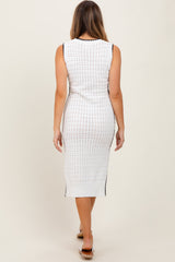 White Pointelle Contrast Trim Sweater Midi Dress