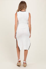 White Pointelle Contrast Trim Sweater Maternity Midi Dress