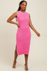 Pink Pointelle Contrast Trim Sweater Maternity Midi Dress