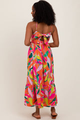 Orange Leaf Print Tie Back Maxi Dress
