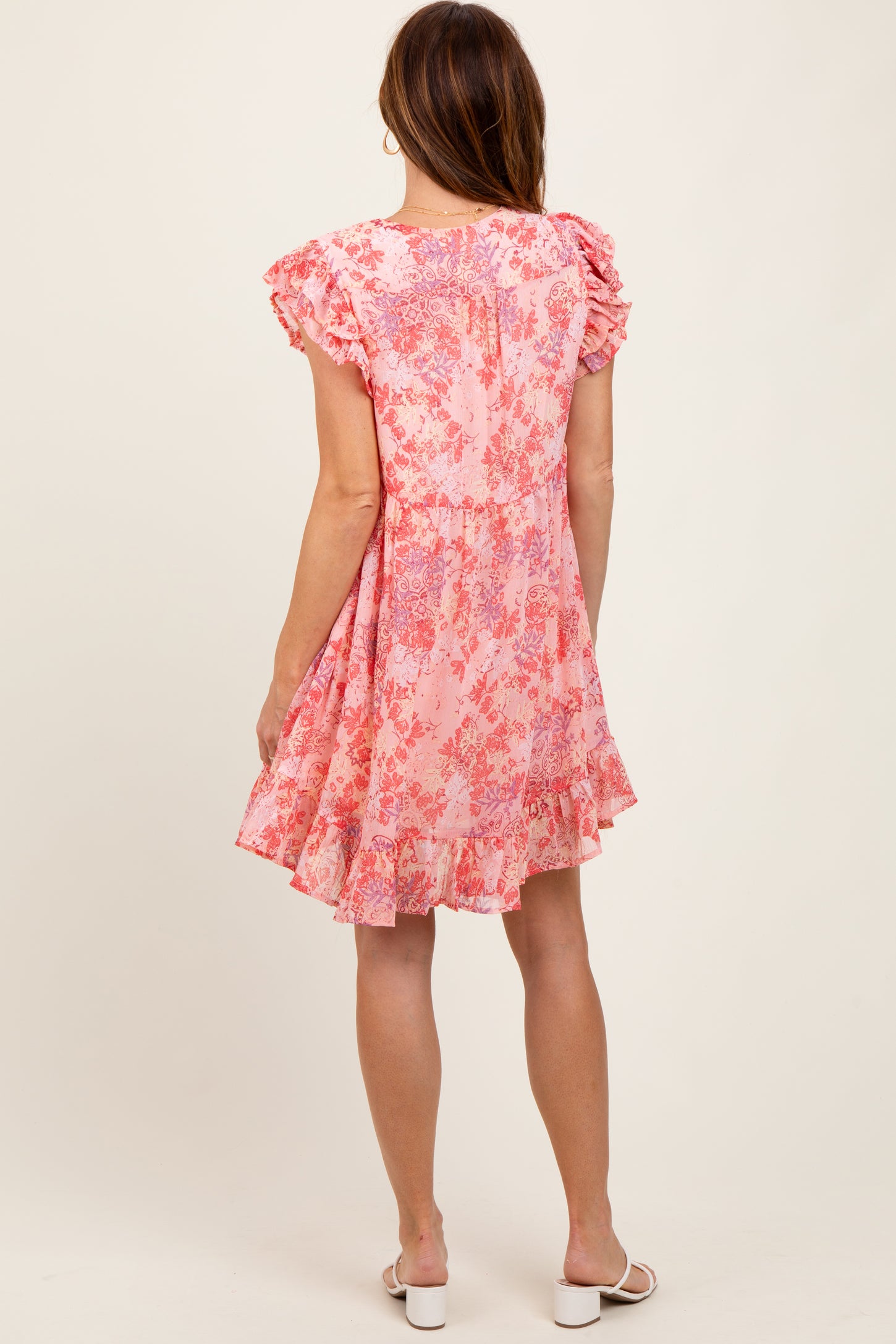 strapless open back dress Pink Short Dress with Feathered Cape – Walone LLC main image 1