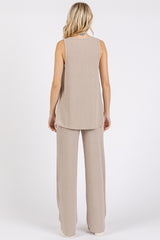 Taupe Rib Knit Tank and Pant Set