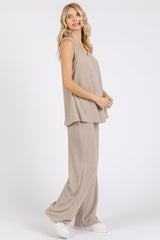Taupe Rib Knit Tank and Pant Set