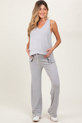 Heather Grey Rib Knit Tank and Pant Maternity Set