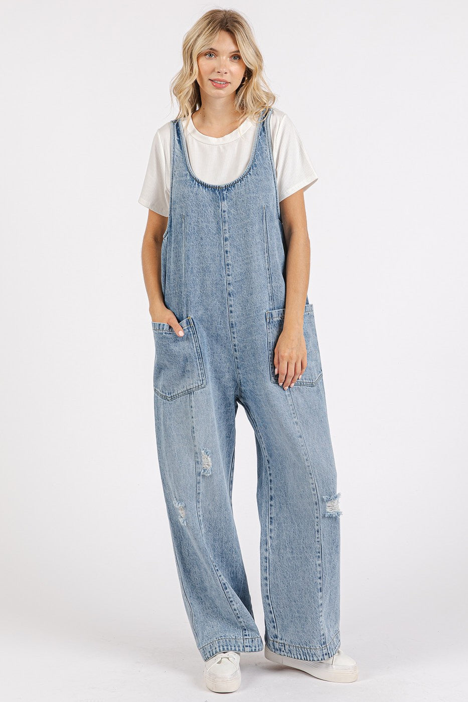 Blue Relaxed Fit Denim Jumpsuit