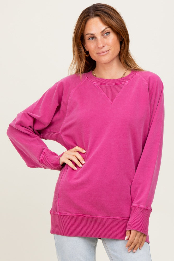 Magenta Vintage Wash French Terry Pullover